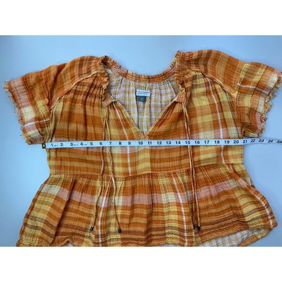 Anthropologie Pilcro Bette Babydoll Top XS Orange Flowy Peasant Gauzy Milkmaid - Picture 11 of 16